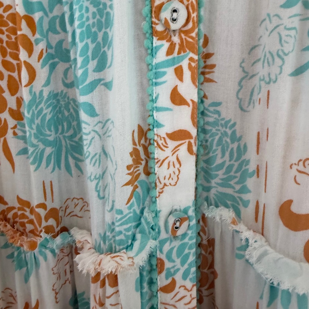 Poupette St Barth Floral PomPom Button Down Sleeveless Maxi Dress Size Small - Picture 4 of 12